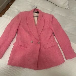 Zara twead pink blazer with silver buttons.